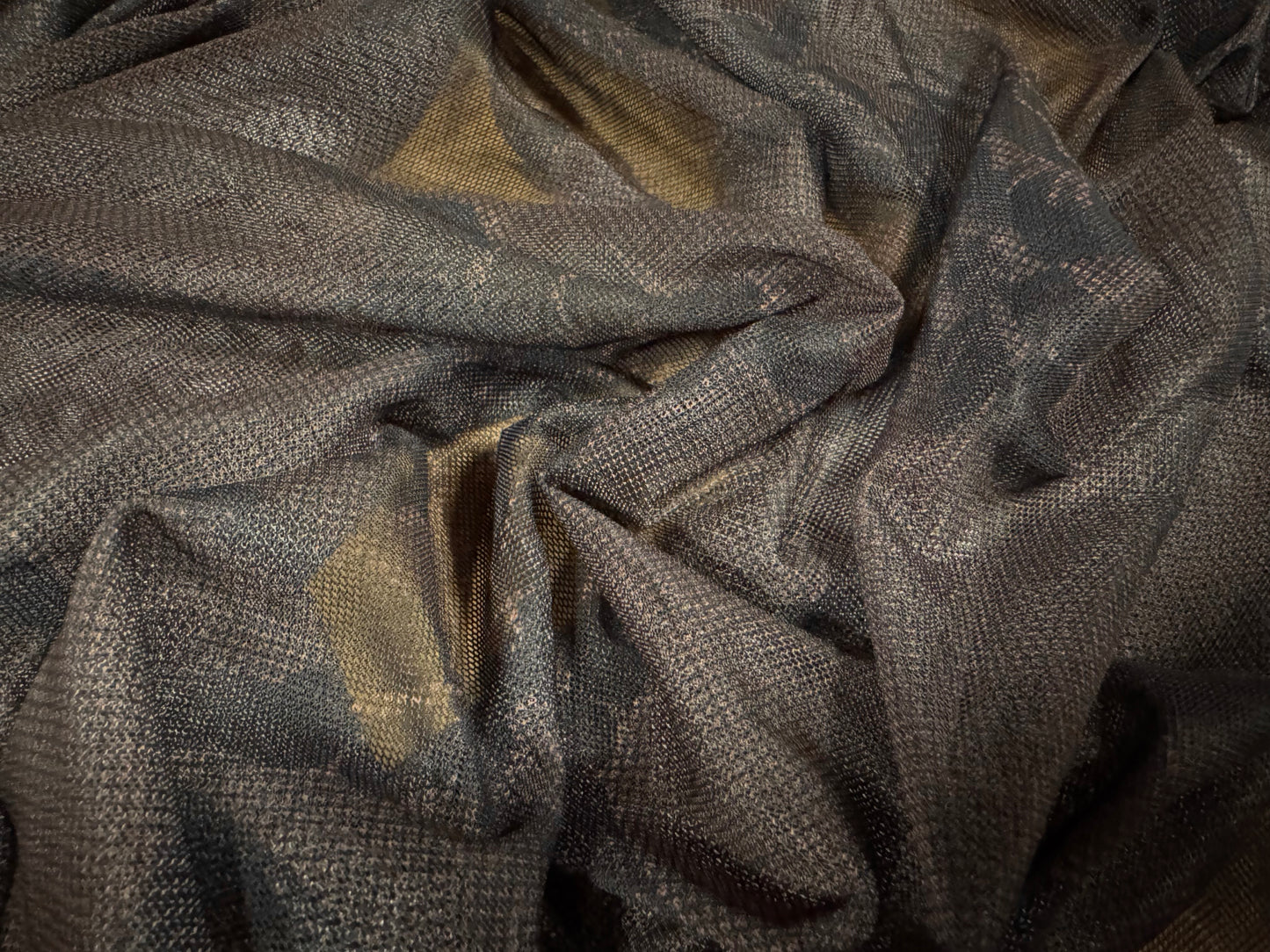 Power mesh net stretch spandex fabric, per metre - damask shadow print - dark taupe