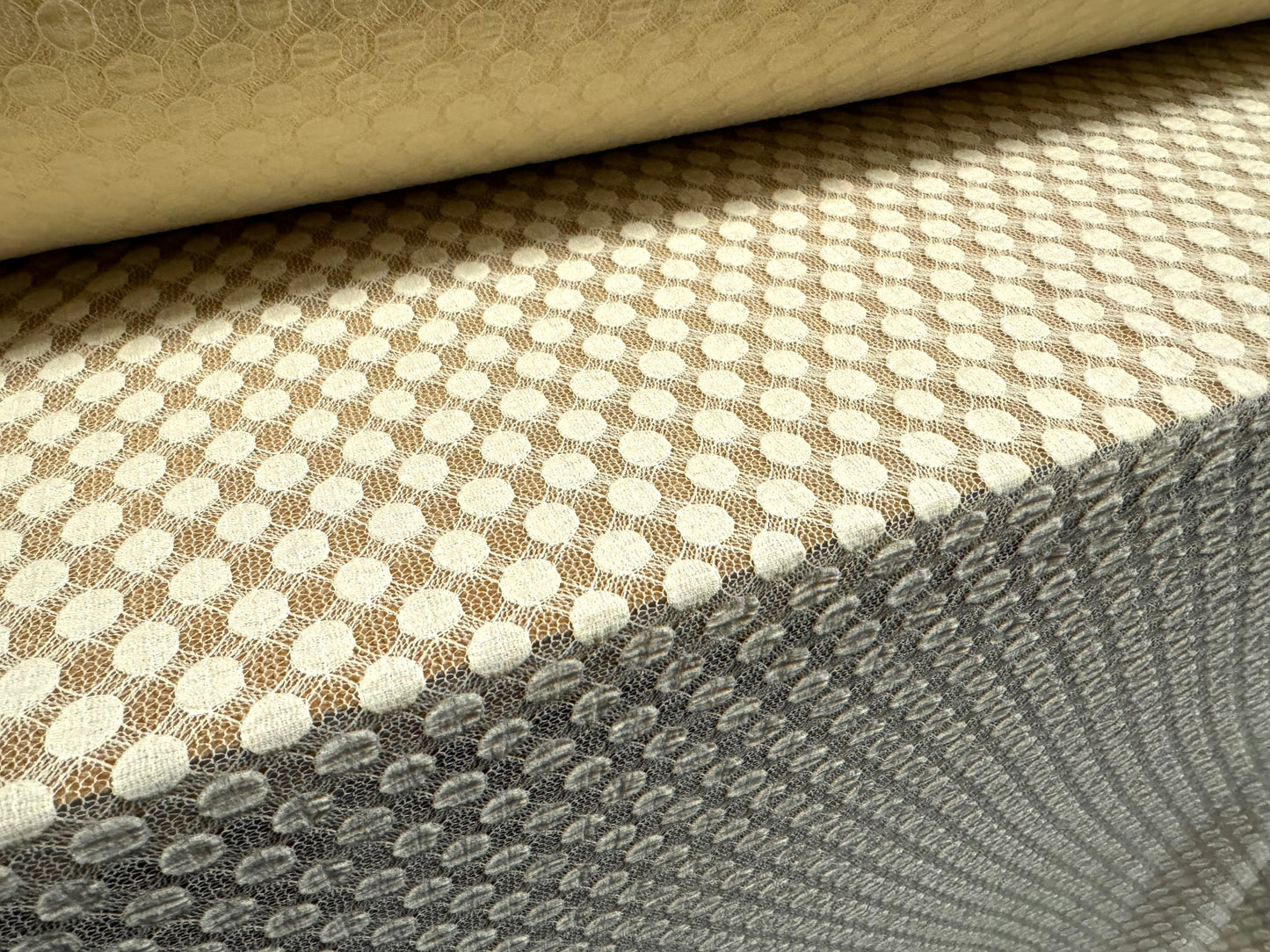 Stretch spandex mesh fabric, per metre - dobby jacquard - cream