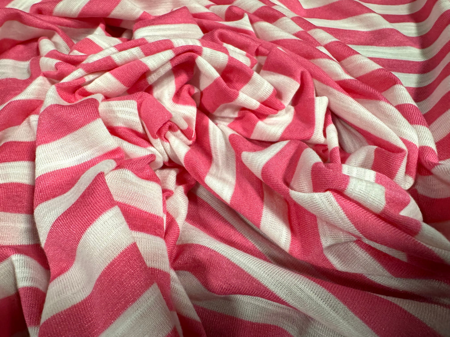 Soft handle single jersey fabric, per metre - stripe - pink & white