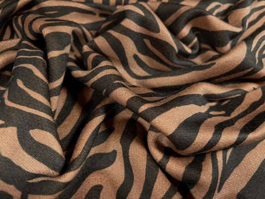 French Terry loopback sweatshirt jersey fabric, per metre - zebra print - brown & black