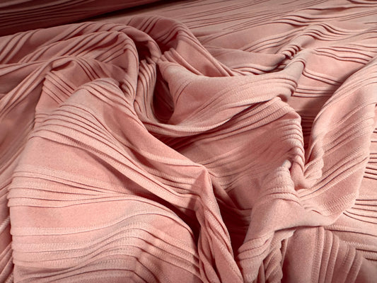 Wave jacquard stretch spandex double jersey fabric, per metre - rose pink