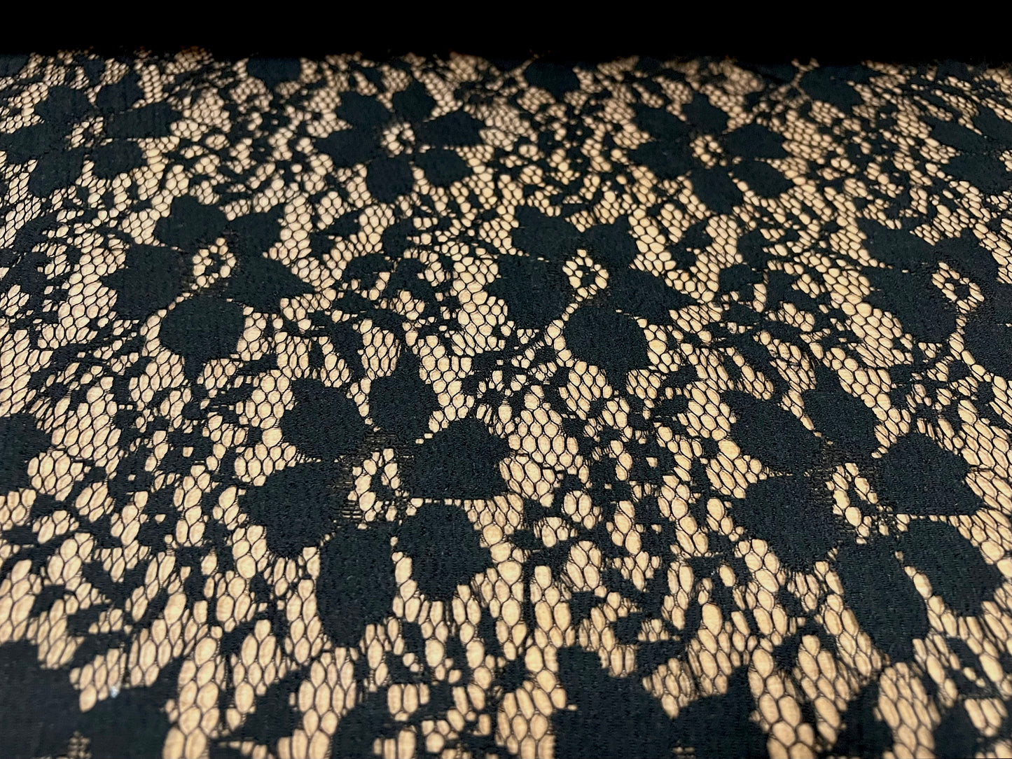 Lace dress fabric, per metre - no stretch - floral design - black