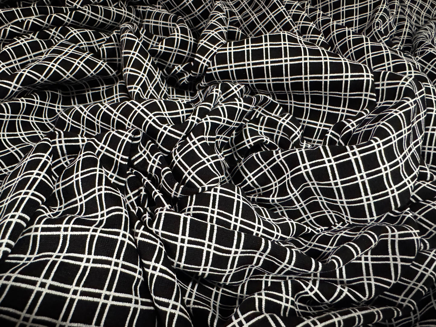 Viscose spandex stretch jersey fabric, per metre - check print - black & white