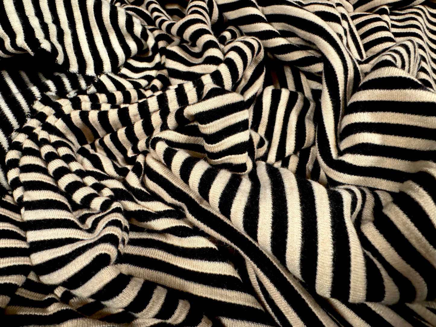 Soft double jersey knit fabric, per metre - stripe - black & cream