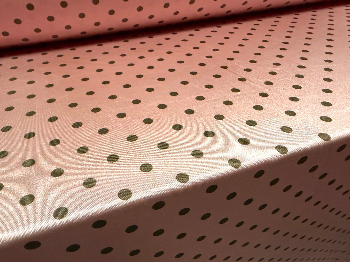 Soft touch stretch spandex jersey fabric, per metre - polka dot print - dusky pink & brown