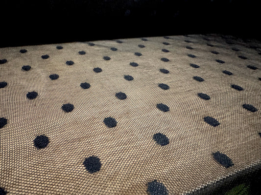 Stretch spandex mesh net fabric, per metre - polka dot - black on black