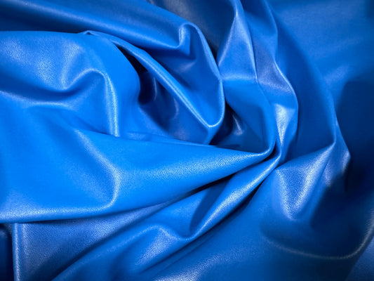 Faux leather p.u. coated double jersey fabric, per metre - plain - royal blue