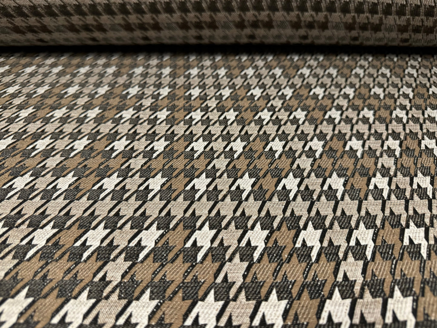 Stretch double jersey knitwear fabric, per metre - houndstooth jacquard - taupe