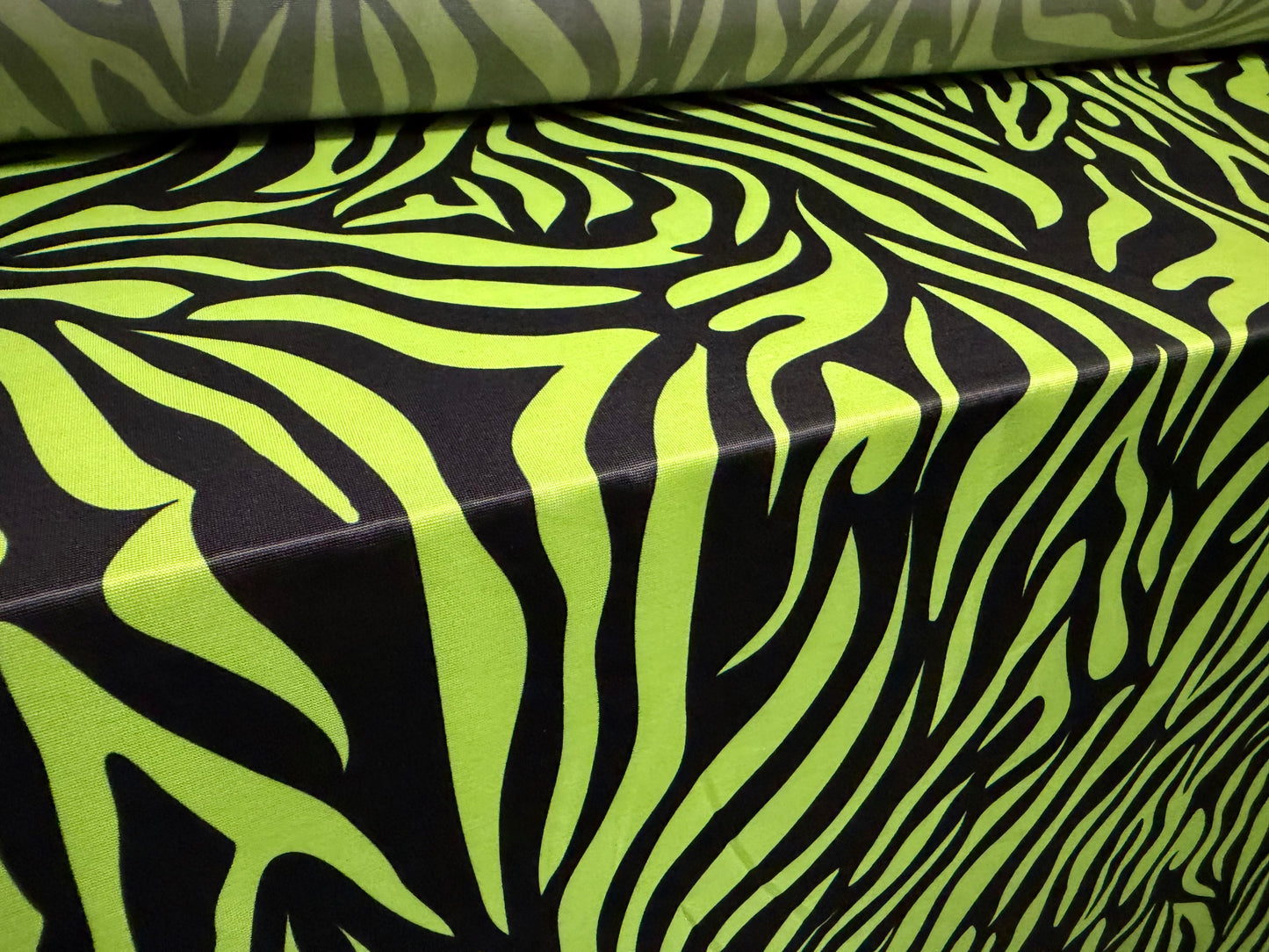 Soft touch spandex jersey fabric, per metre - zebra print - acid lime & black