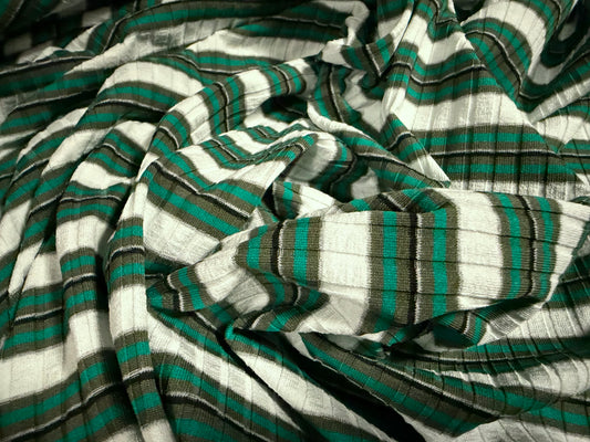 Stretch Spandex rib jersey fabric, per metre - stripe - emerald green khaki & white