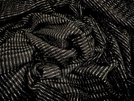 Metallic Stretch Spandex rib jersey fabric, per metre - black with silver pinstripe