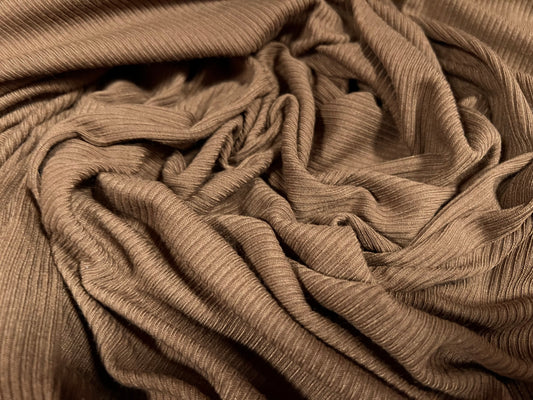 Soft handle ribbed jersey knit fabric, per metre - plain - milk chocolate brown