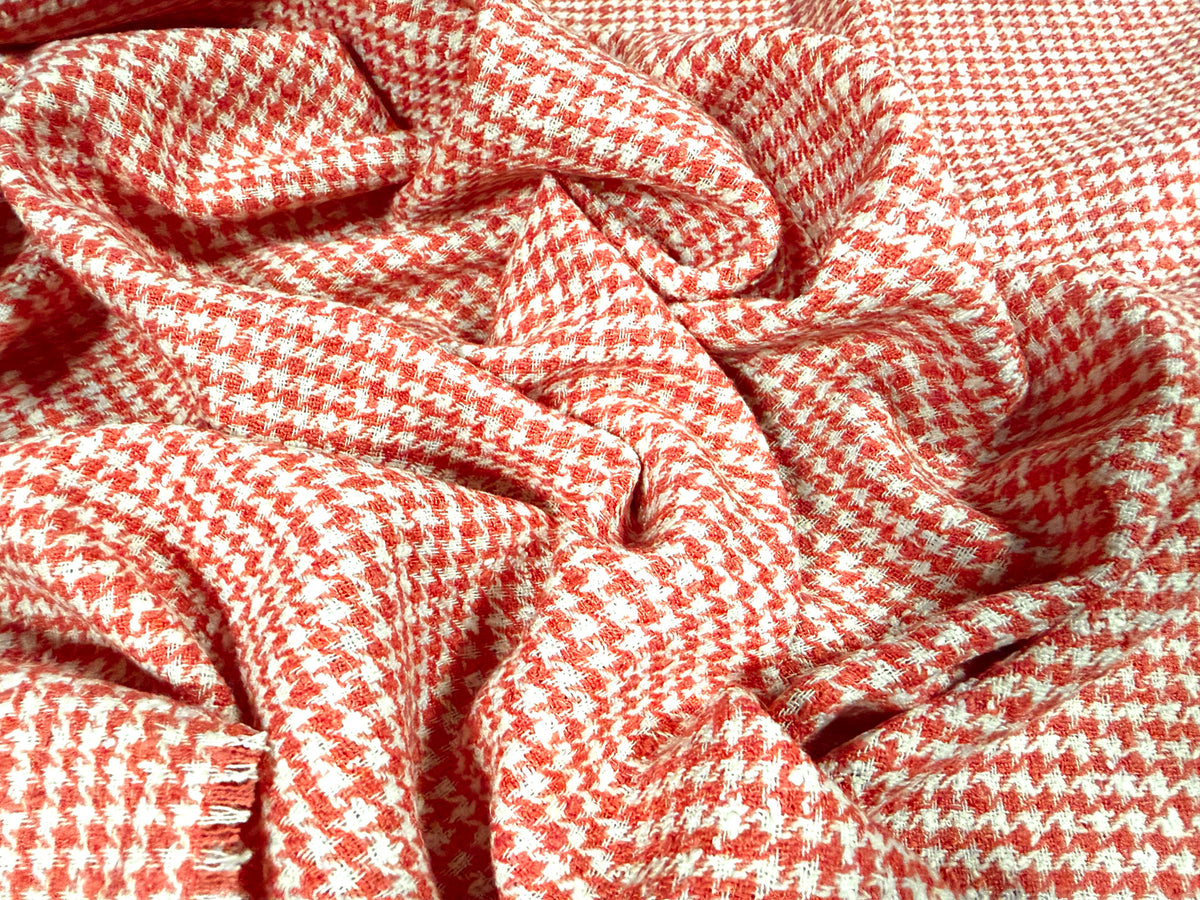 Wool bouclé fabric, per metre - dogtooth - strawberry pink & ivory