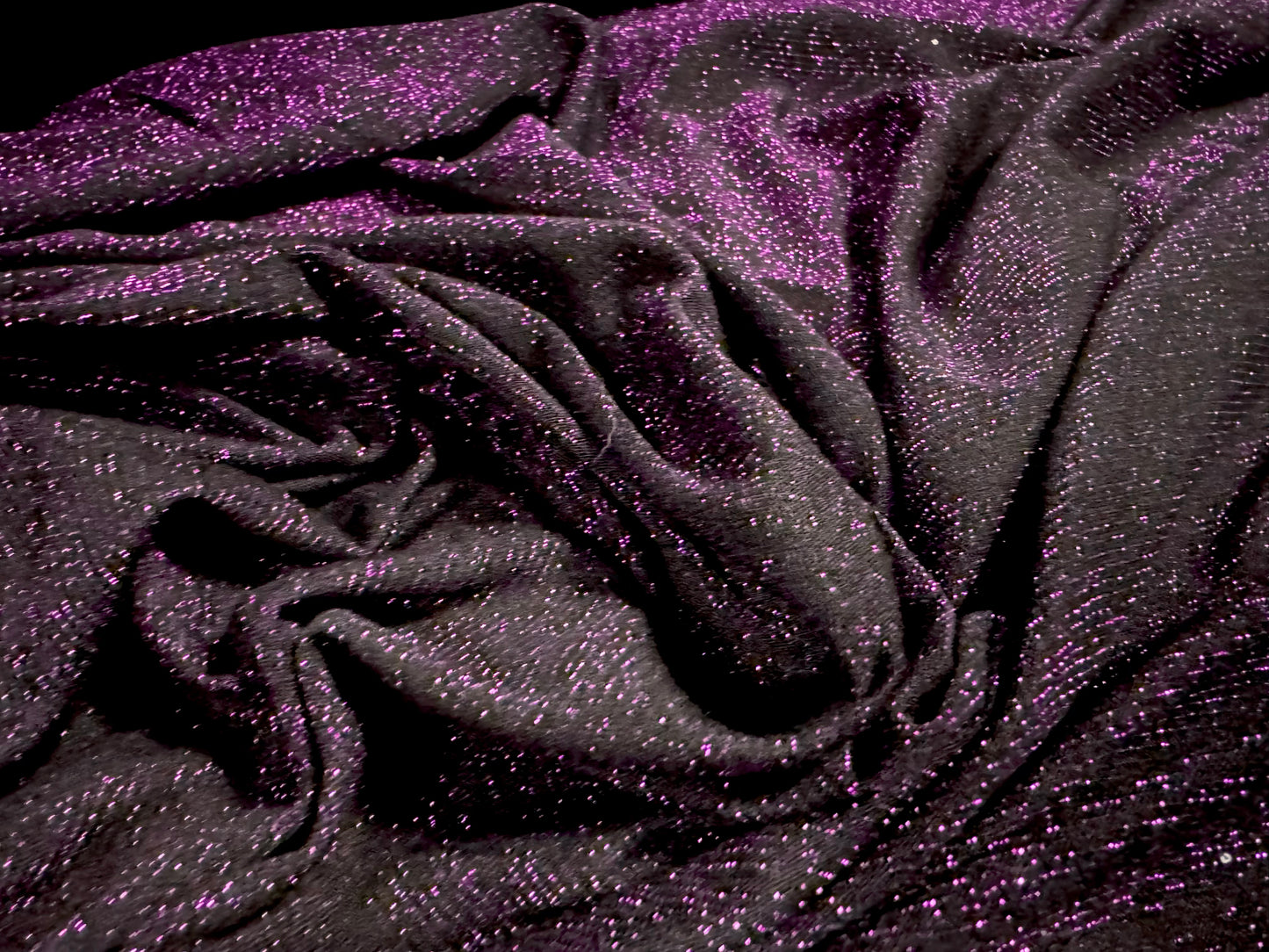 Metallic lightweight single jersey fashion fabric, per metre - lurex sparkle - black & magenta