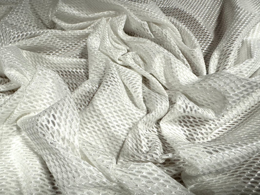 Stretch spandex fishnet satin jersey fabric, per metre - white