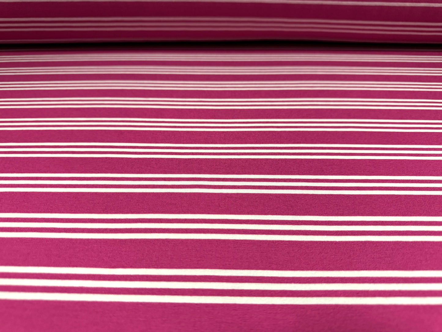 Viscose spandex stretch single jersey fabric, per metre - track stripe - cerise pink & white