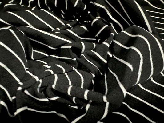 Stretch double jersey knitwear fabric, per metre - stripe - black & white