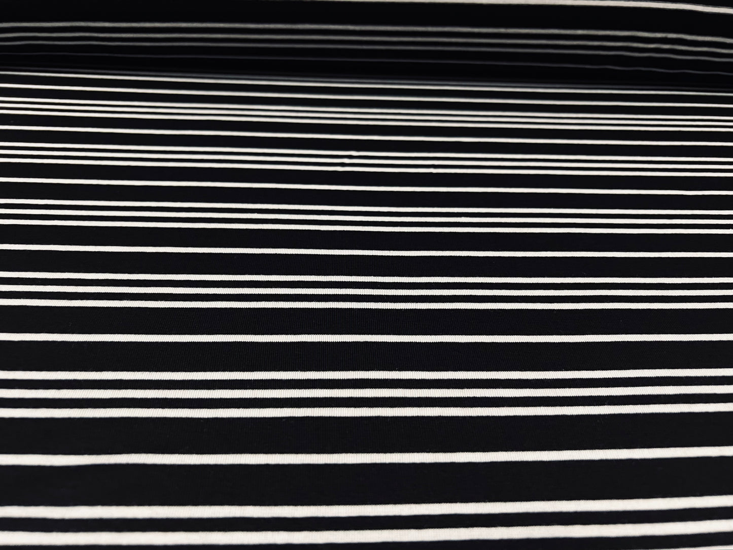 Viscose spandex stretch single jersey fabric, per metre - 3 stripe - black & white