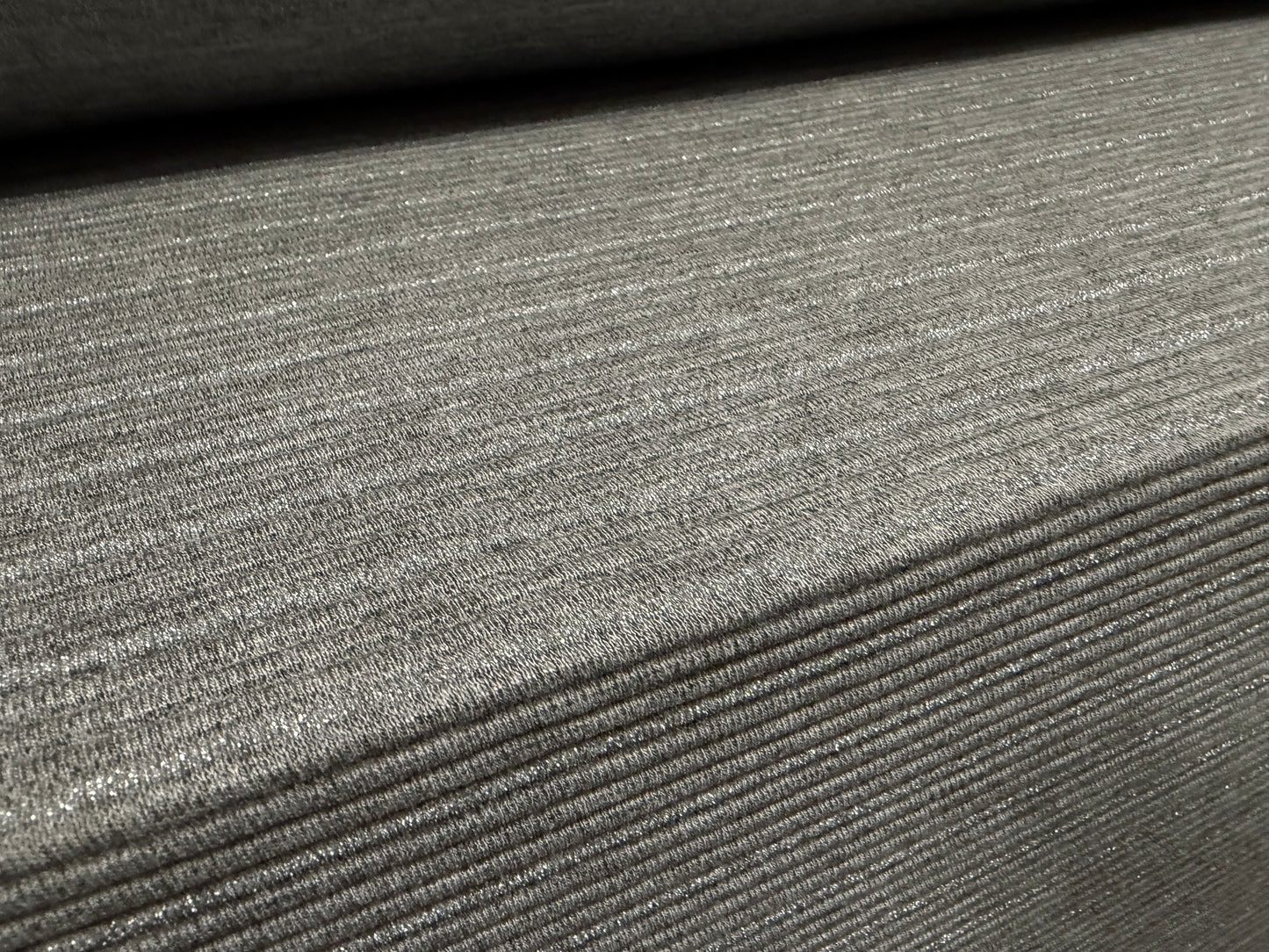 Metallic ottoman rib double jersey fabric, per metre - stripe - grey with silver lurex