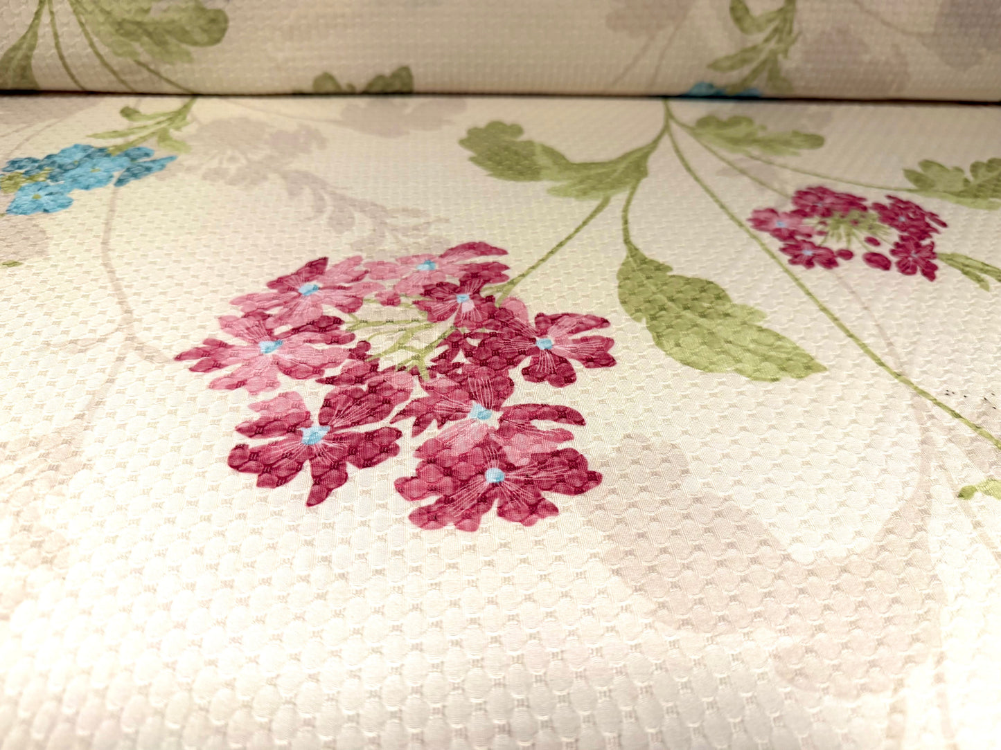 Stretch spandex jacquard jersey fabric - per metre - delphinium flower print - cream