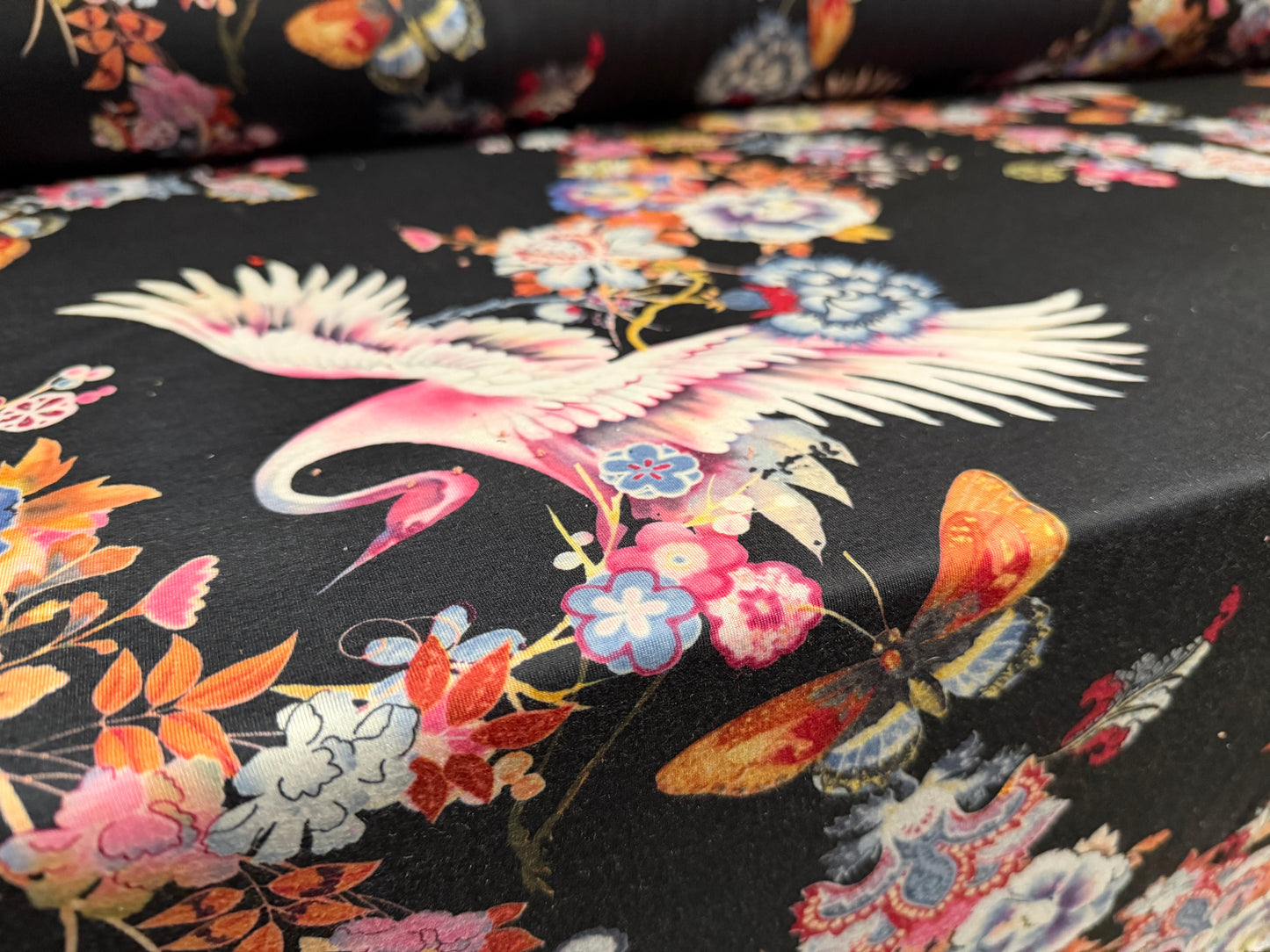 Soft handle single jersey fabric, per metre - Chinoiserie print - black