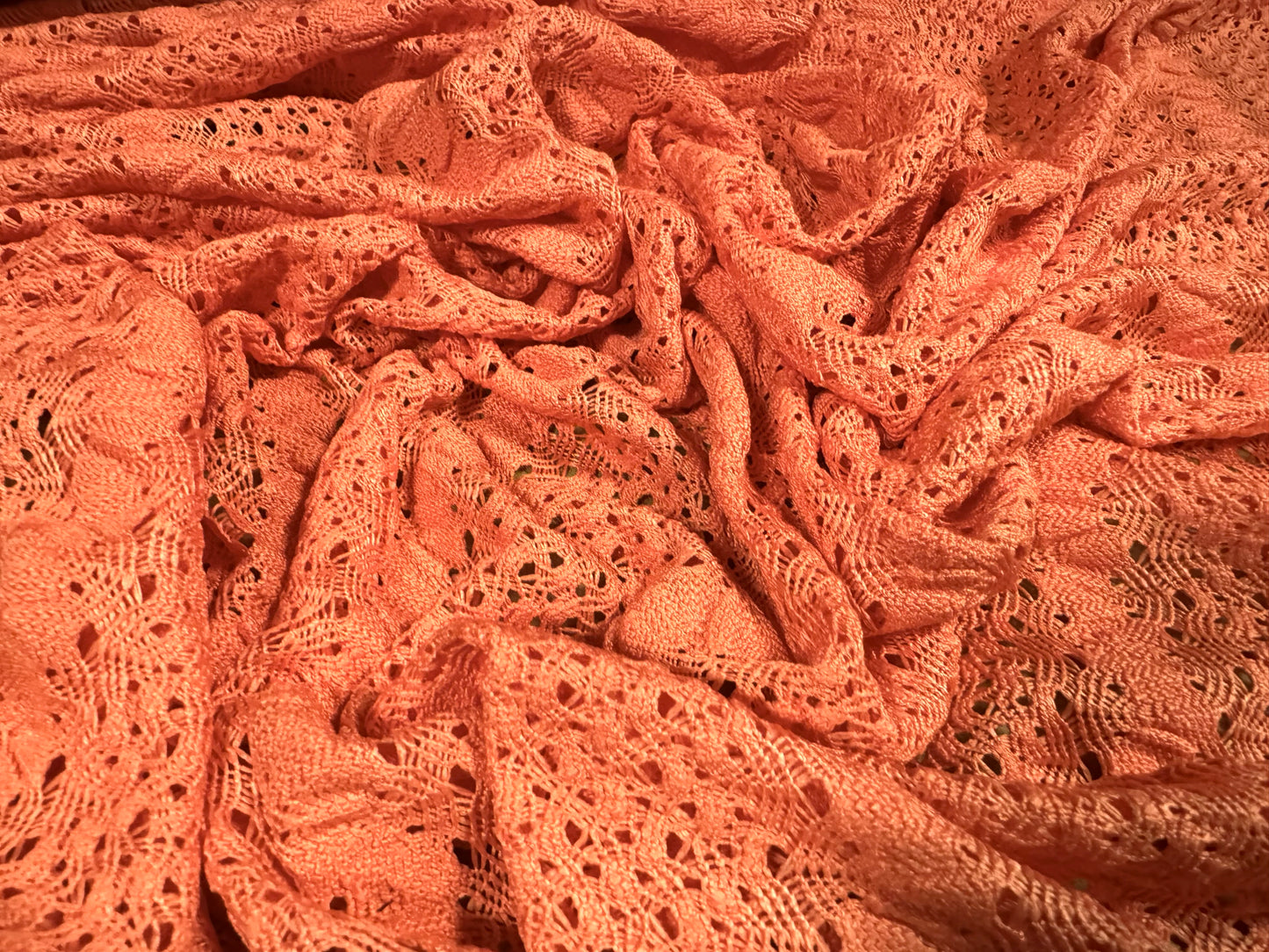 Crochet lace dress fabric, per metre - squiggle stripe - coral rose