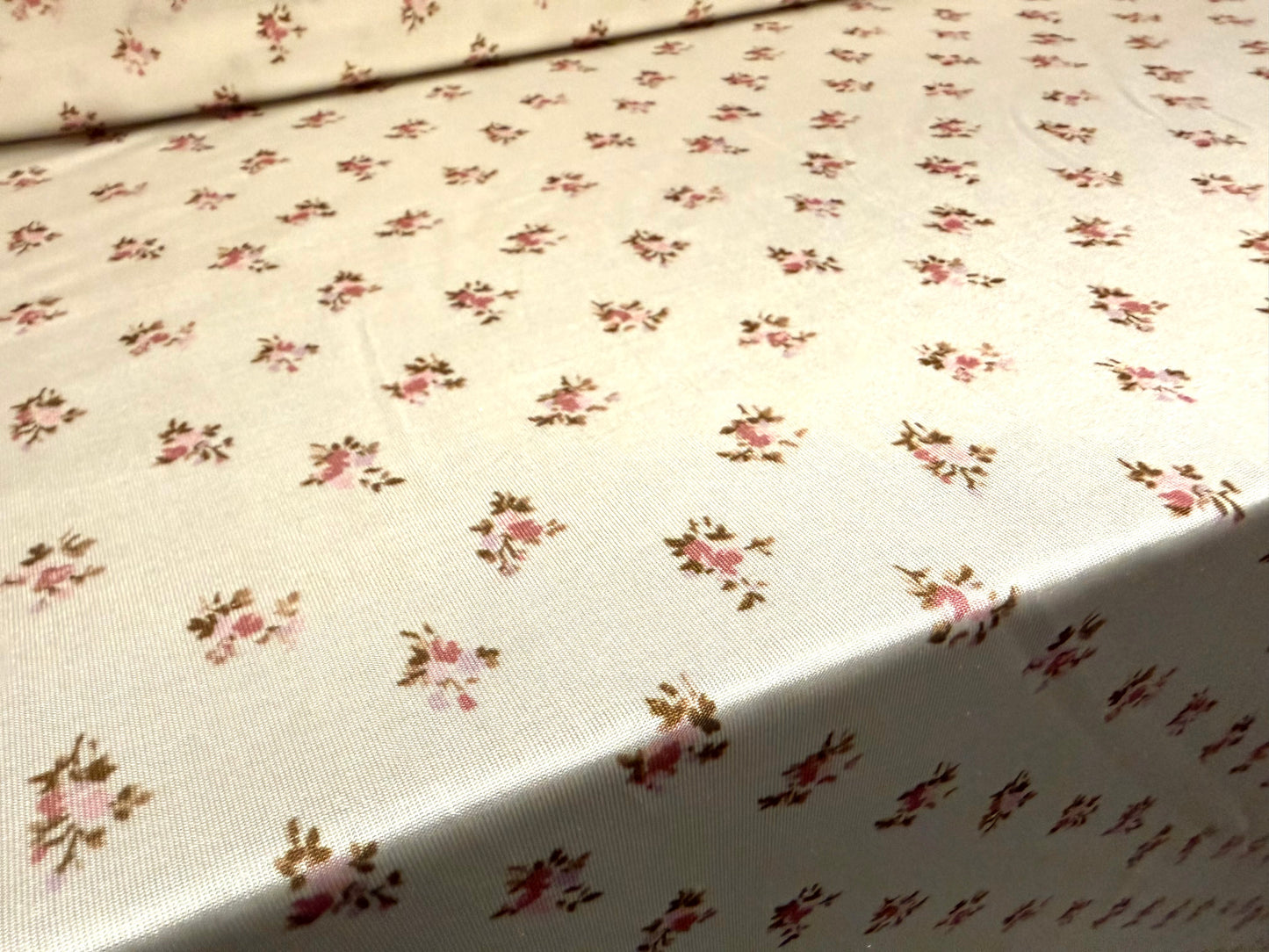 Stretch spandex single jersey fashion fabric, per metre - ditsy bouquet print - cream & pink