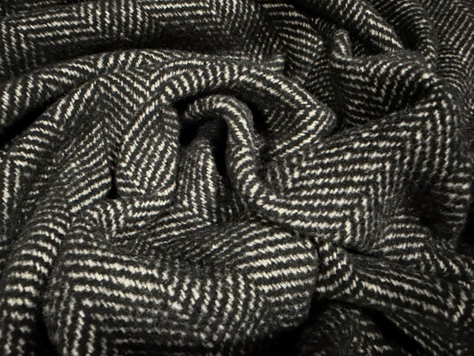 Heavyweight wool flannel fabric, per metre - fishbone - dark grey