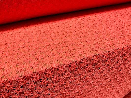 Crochet lace dress fabric, per metre - ditsy flower design - bright coral