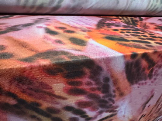 Power mesh net stretch spandex fabric, per metre - butterfly wings print - pink