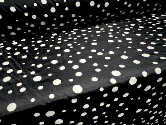 Taffeta faux silk fabric - spot print - black & white