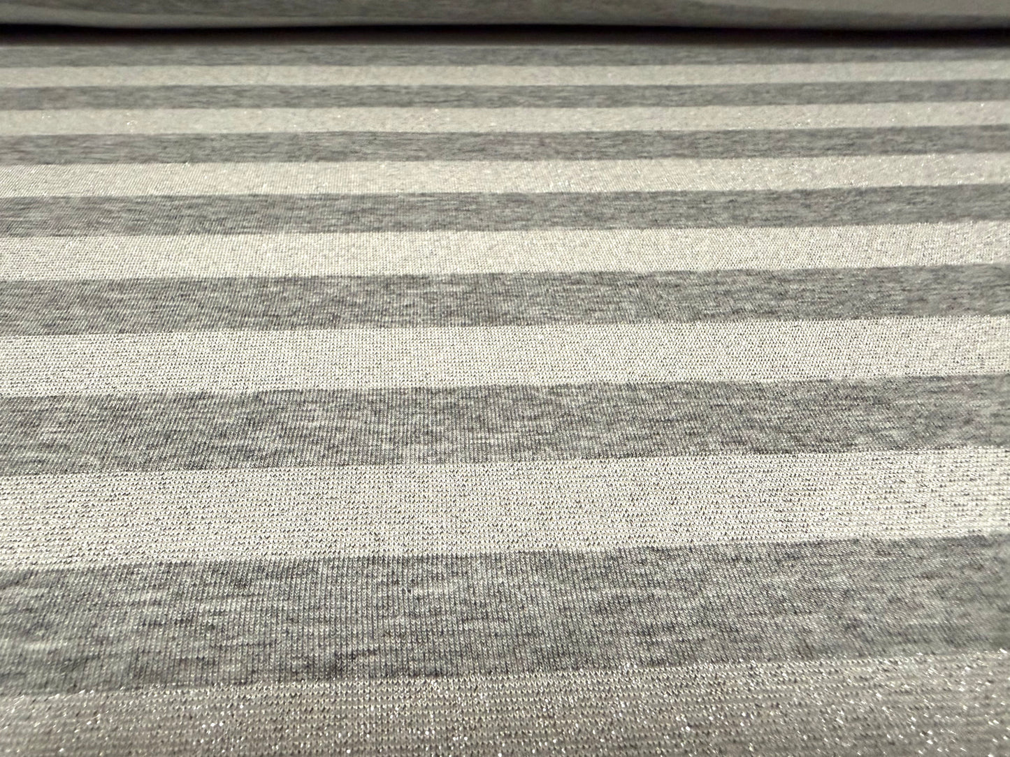 Metallic stretch single jersey fashion fabric, per metre - striped - grey marl with silver lurex