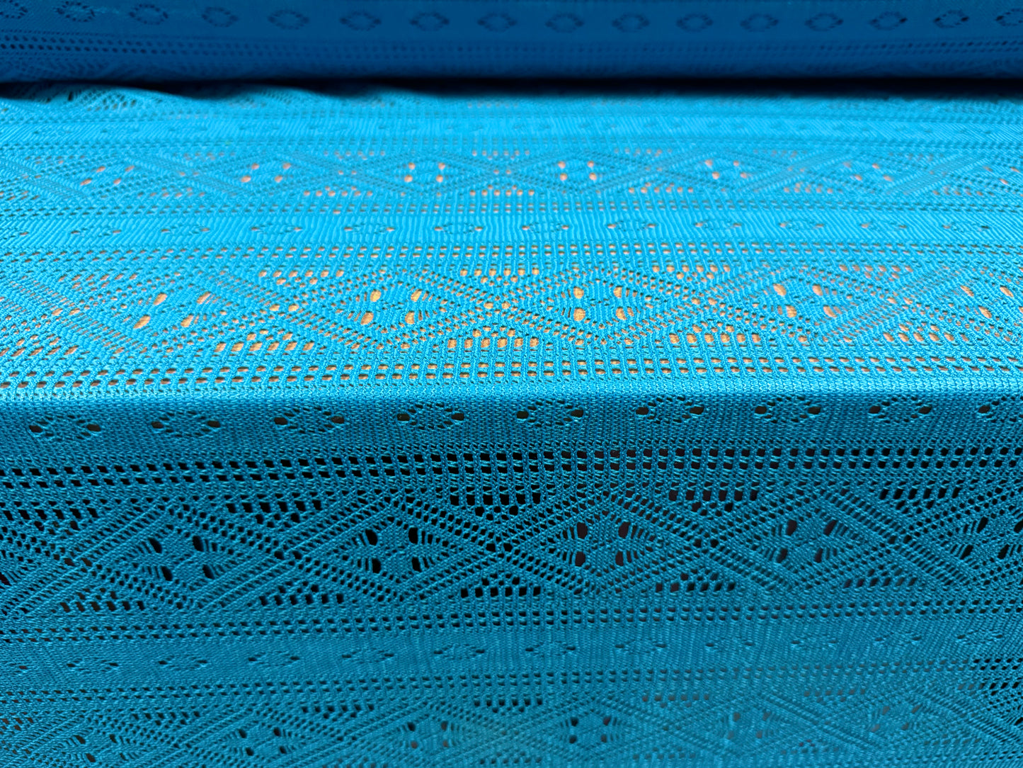 Crochet lace dress fabric, per metre - geometric stripe - turquoise blue