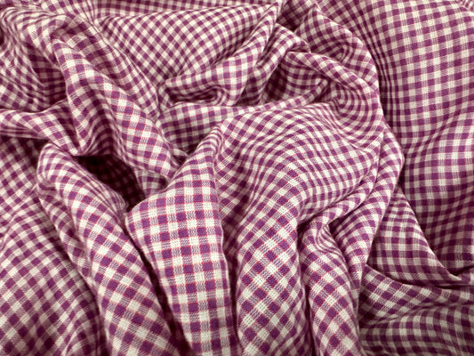 Woven cotton dress shirt fabric, per metre - gingham - magenta & white