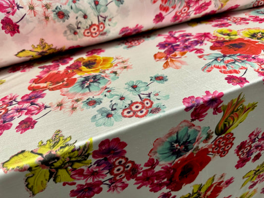 Disco stretch single jersey fabric, per metre - floral bouquet print - light blush