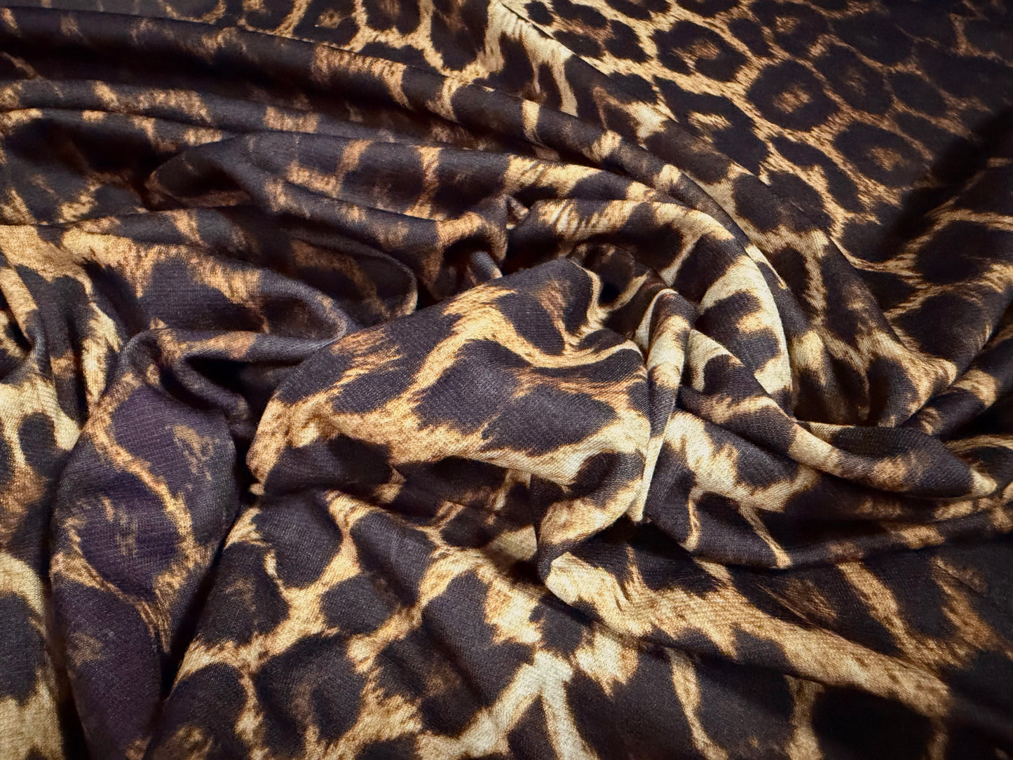 Ponte Roma double jersey knit fabric, per metre - leopard print - dark brown & gold