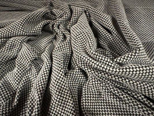 Double jersey knit stretch spandex fabric, per metre - dobby jacquard - charcoal grey