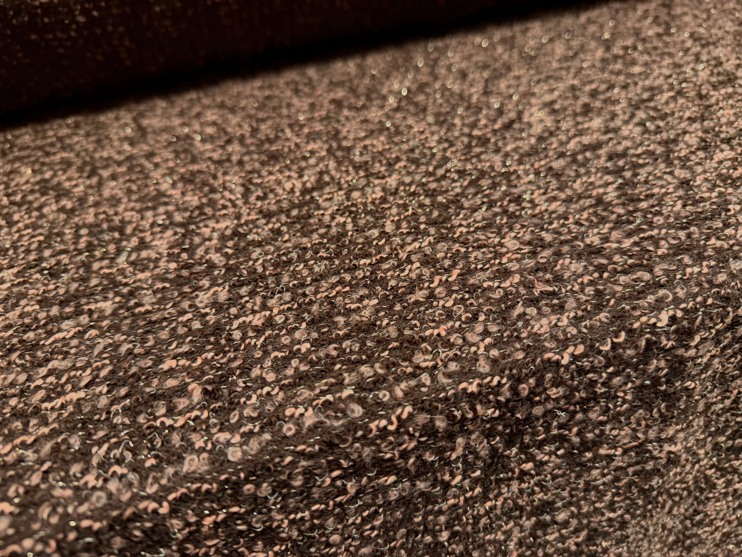 Metallic wool bouclé knit fabric with lurex, per metre - brown & pink