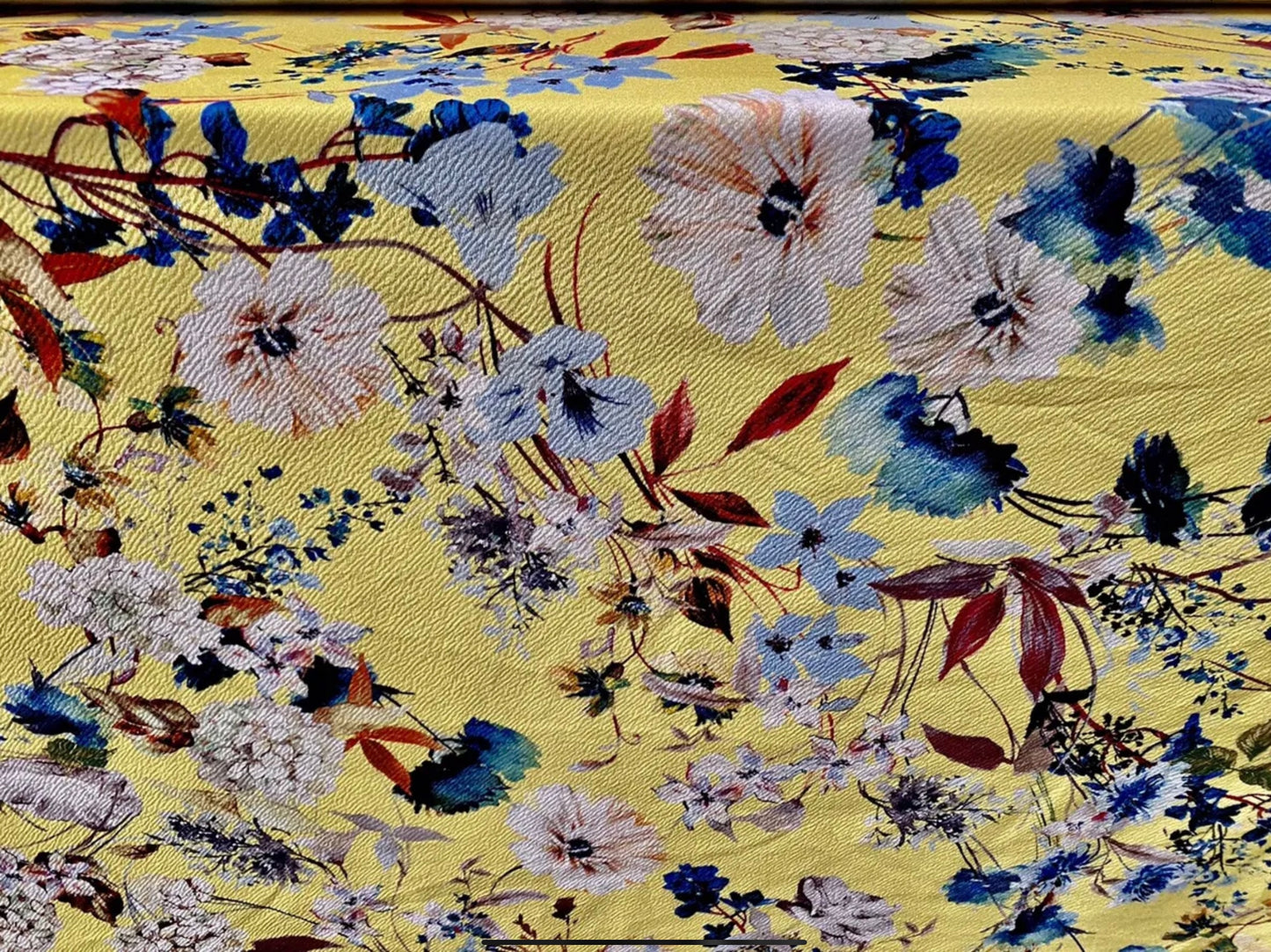 Scuba textured ‘Liverpool’ stretch spandex jersey fabric, per metre - floral print - yellow