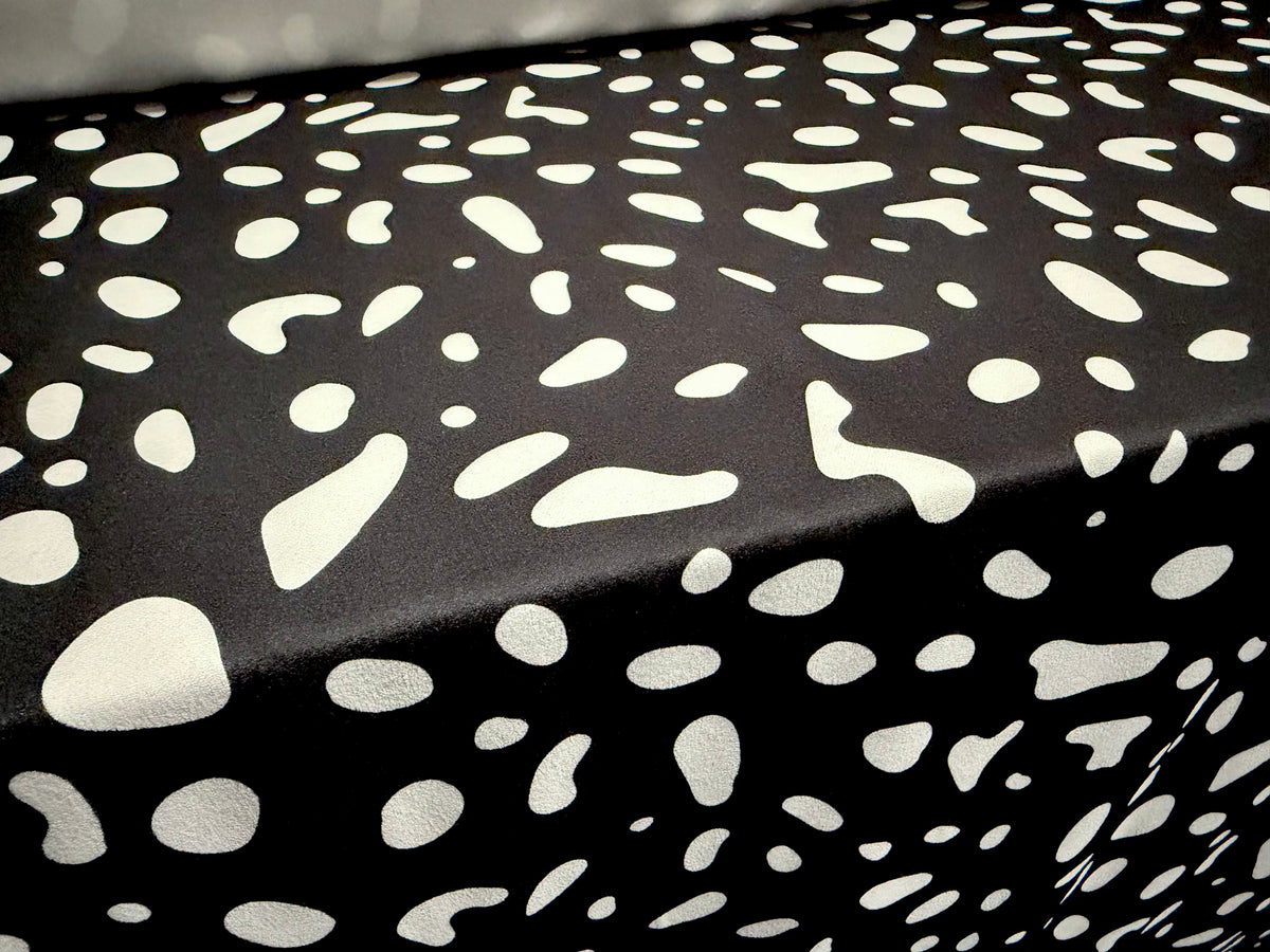 Scuba crepe stretch double jersey fabric, per metre - blob print - black & white