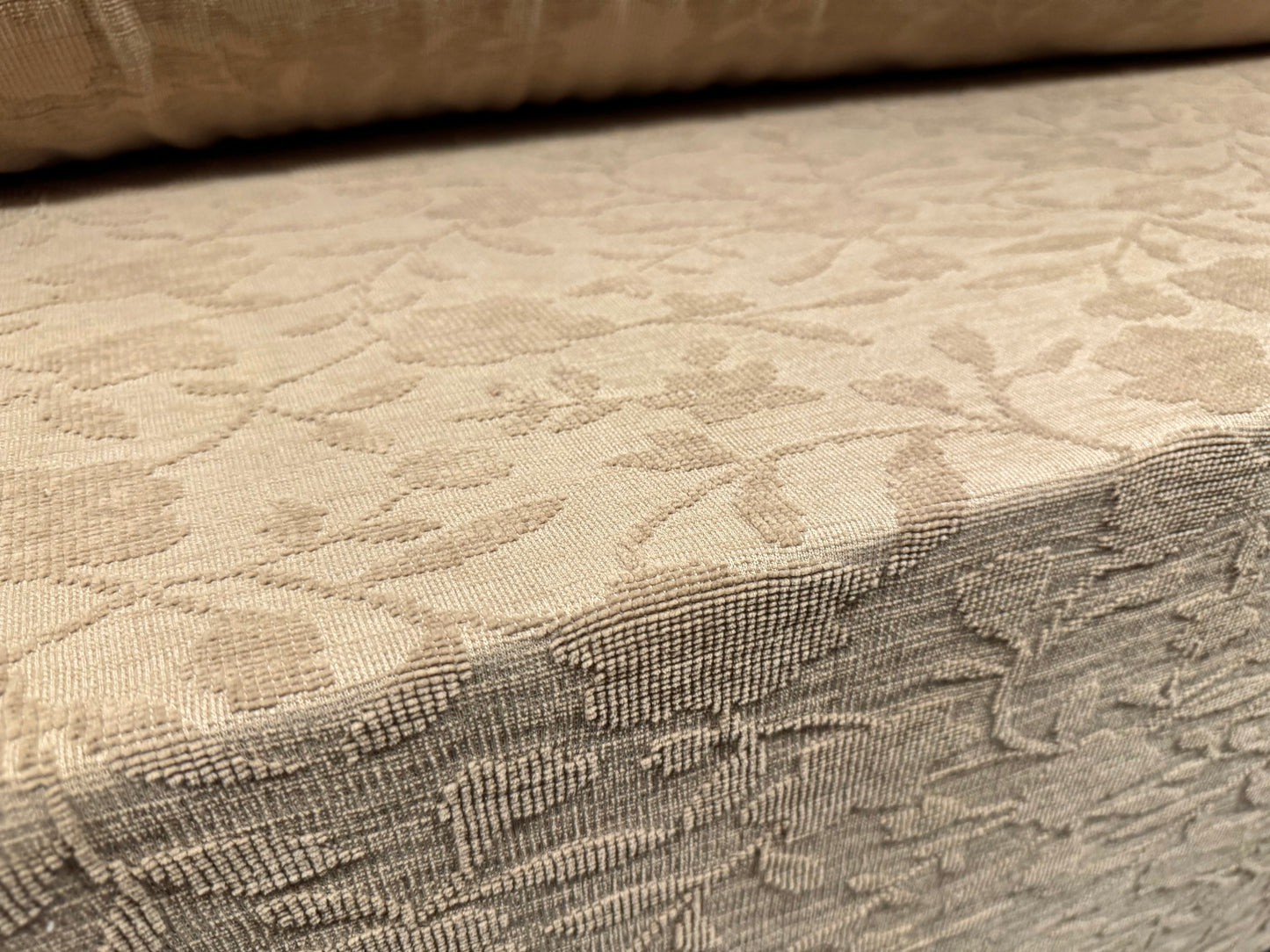 Soft chenille upholstery fabric, per metre - floral jacquard - beige