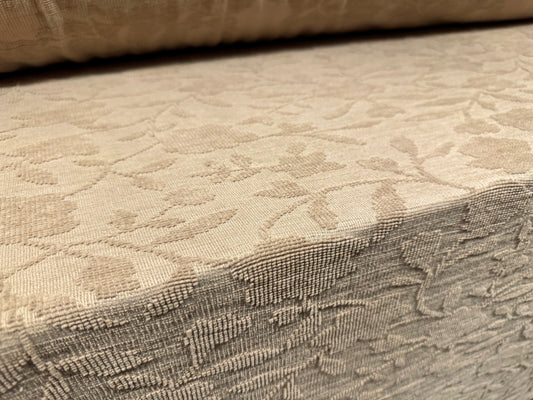 Soft chenille upholstery fabric, per metre - floral jacquard - beige