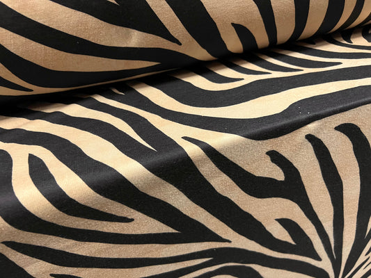 French Terry soft loopback jersey fabric, per metre - zebra animal print - beige