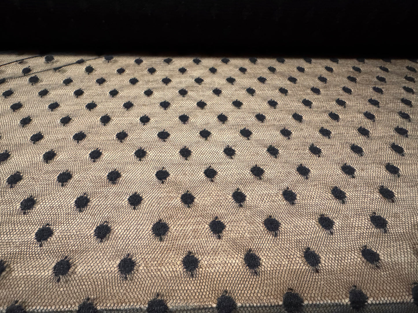 Fine lightweight mesh net fabric, per metre - dobby spot - black
