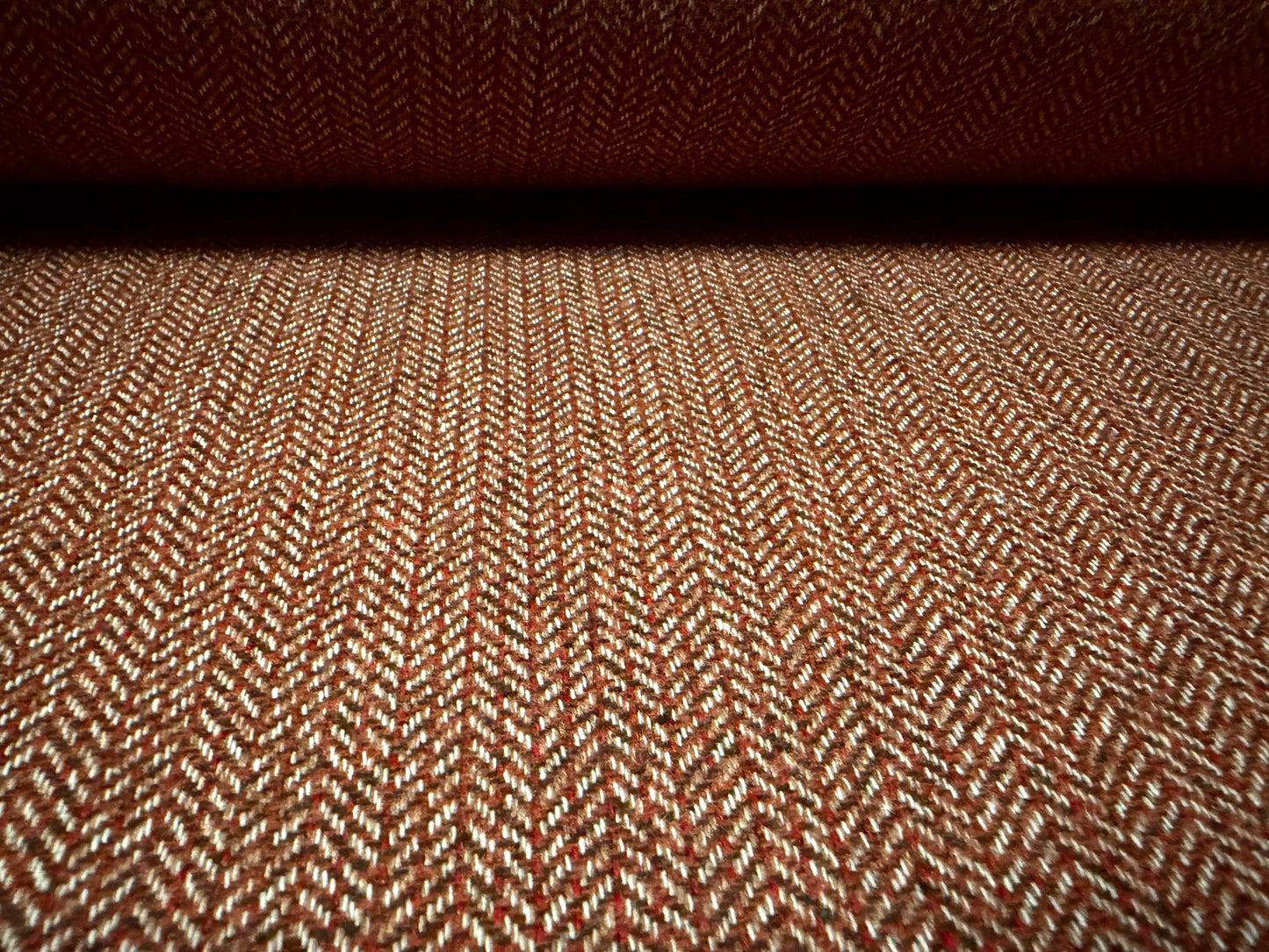 Heavyweight wool tweed fabric, per metre - herringbone - brindle