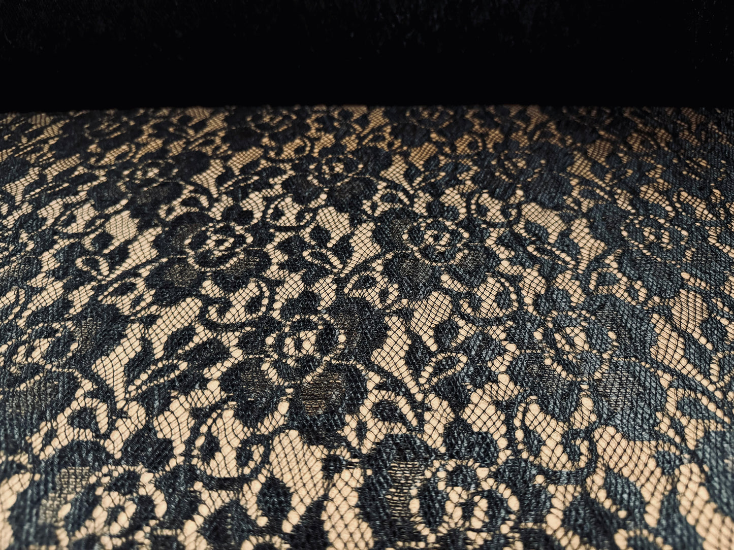 Lace dress fabric, per metre - polished rose flower - black