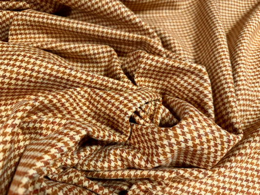 Wool tweed fabric, per metre - dogtooth - honey & beige