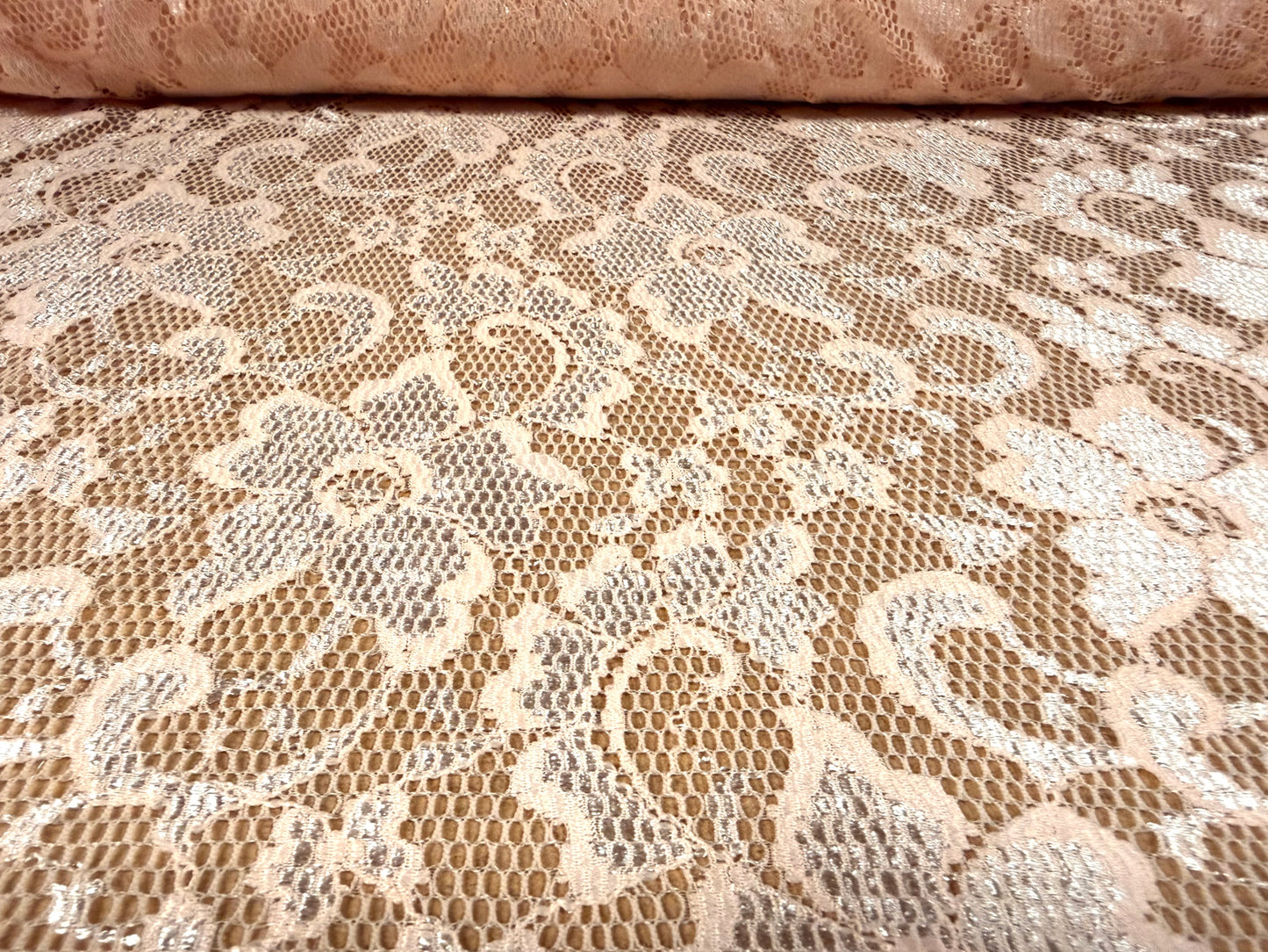 Stretch spandex lace fabric, per metre - floral - blush