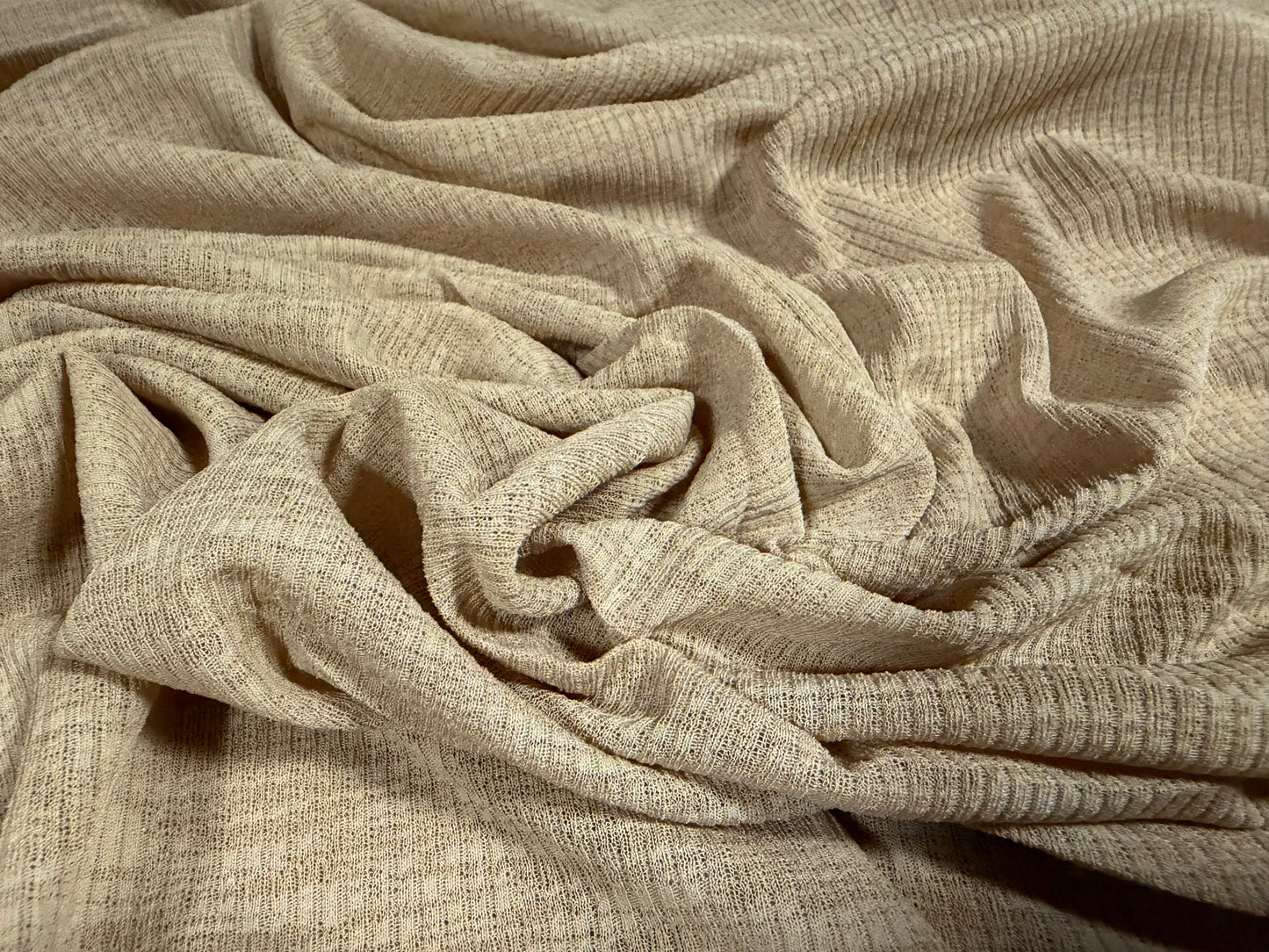 Thick & thin rib stretch spandex single jersey fashion fabric, per metre - plain - biscuit