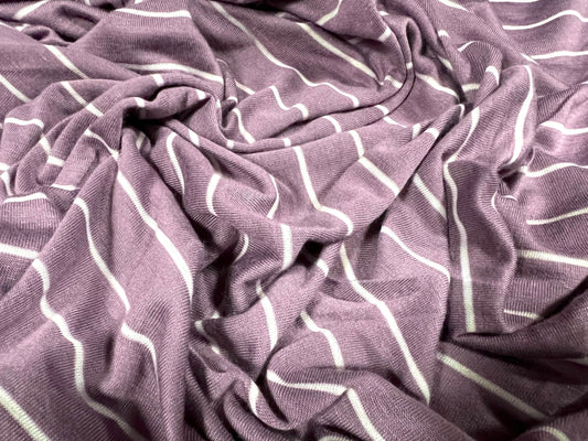 Viscose blend single jersey fabric, per metre - stripe - lavender & white